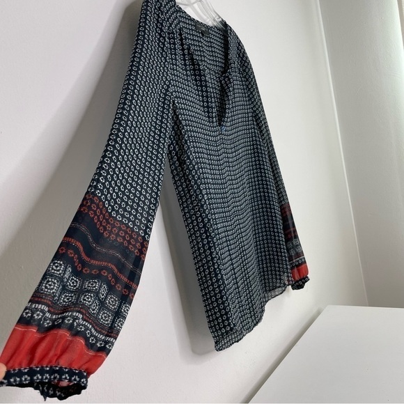 SANCTUARY Boho Print Patterned Semi-Sheer Long Sleeve Blouse Women's Small - Picture 5 of 15